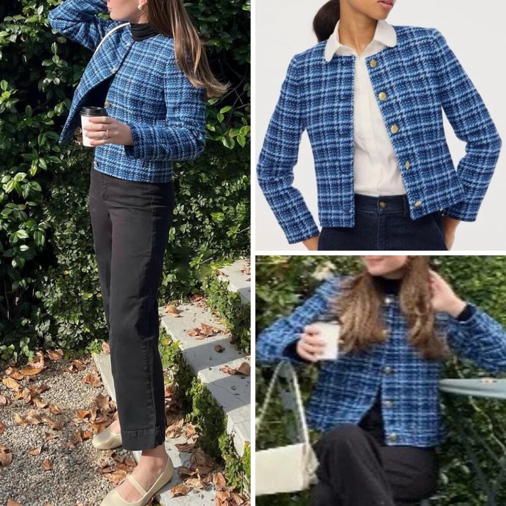 NWT J. CREW JACKET LADY BLAZER BLUE GOLD TWEED CLASSIC PREPPY WORK OFFICE CASUAL - Picture 4 of 16